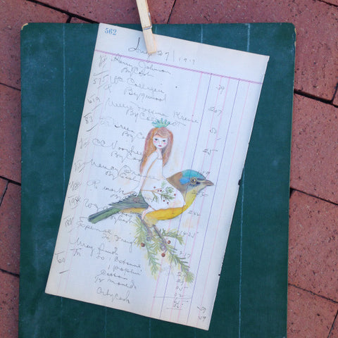 No. 562 Original Artwork on Antique Ledgers by Rebecca (Price includes shipping)