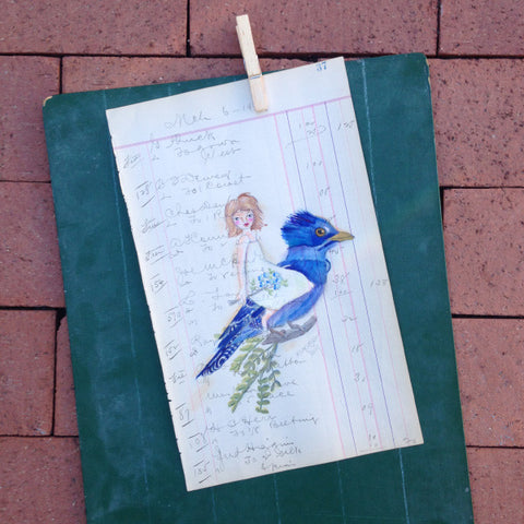 No. 37 Original Artwork on Antique Ledger by Rebecca (Price includes shipping)