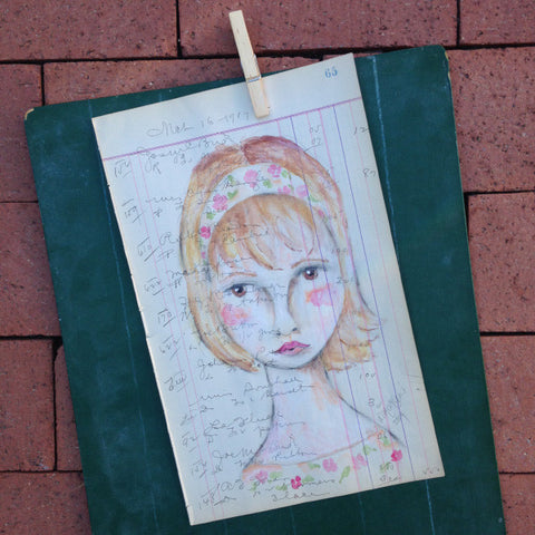 No. 65 Original Artwork on Antique Ledger by Rebecca (Price includes shipping)