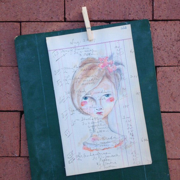No. 553 Original Artwork on Antique Ledger by Rebecca (Price includes shipping)