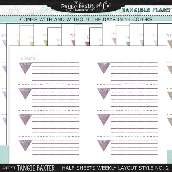 Tangible Plans™ Half Sheets Weekly Layout Style No. 2